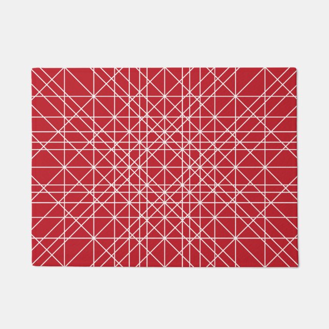 Miroku Red and White Geometric Pattern Doormat (Front)