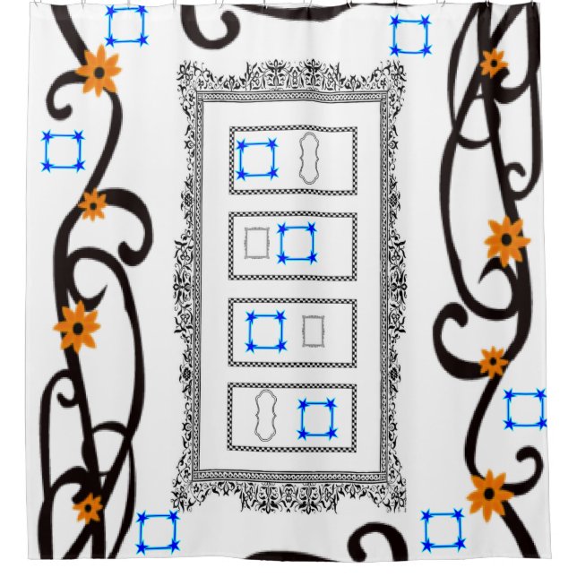 mirror abstract patterns shower curtain white (Front)