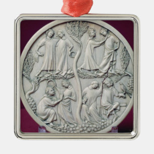 Mirror case depicting courtly scenes, c.1320-30 metal ornament