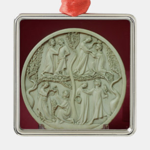 Mirror case depicting courtly scenes, c.1320-30 metal tree decoration