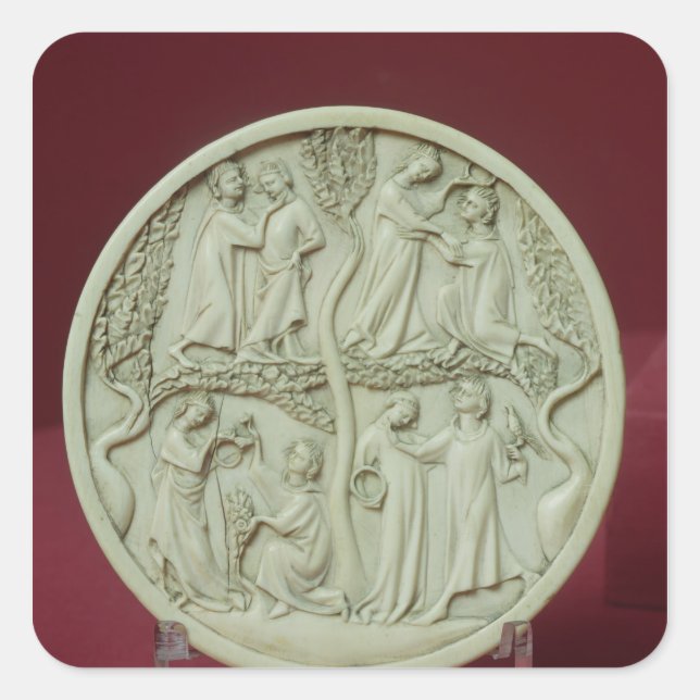 Mirror case depicting courtly scenes, c.1320-30 square sticker (Front)