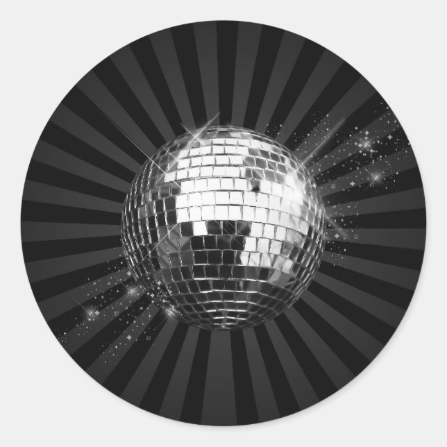 Mirror Disco Ball on Black Classic Round Sticker (Front)