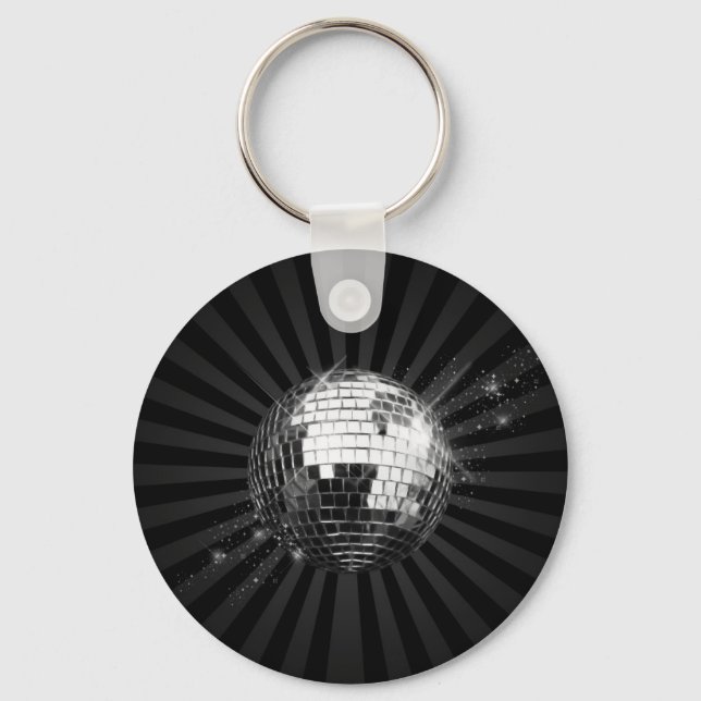 Mirror Disco Ball on Black Key Ring (Front)