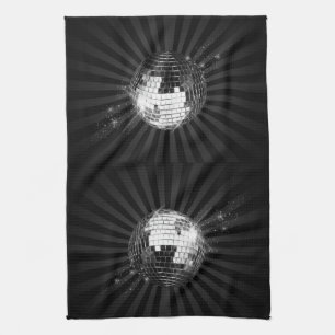 Mirror Disco Ball on Black Tea Towel