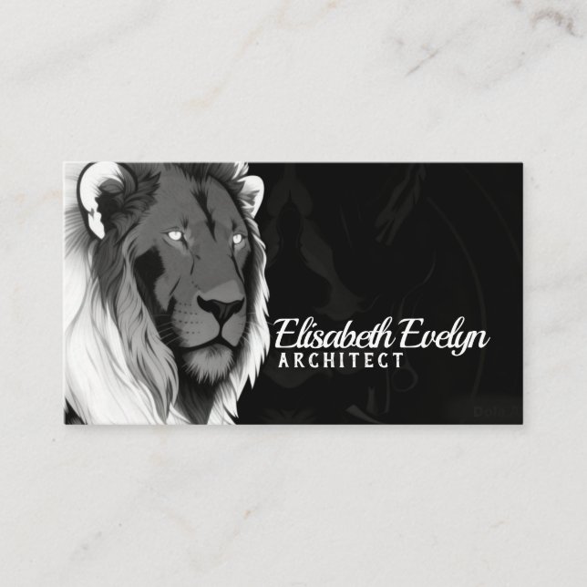 Mirror-Effect Front-Facing Lion Head – Monochrome  Business Card (Front)