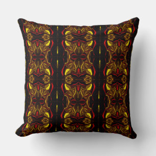 Mirror -Gold and red curved traces with dark parts Cushion