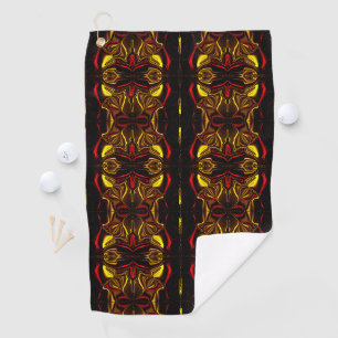 Mirror -Gold and red curved traces with dark parts Golf Towel