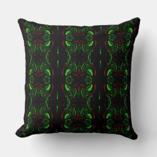 Mirror - Green red curved traces with dark parts Cushion