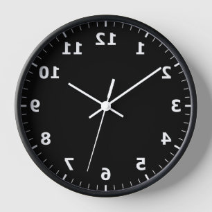 Mirror Image Clock - Black Reverse Bathroom Clock