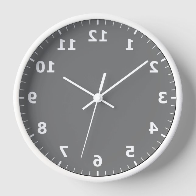 Mirror Image Clock - Grey Backwards Bathroom Clock (Front)
