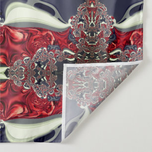 Mirror image generating repeated shape, over white tapestry