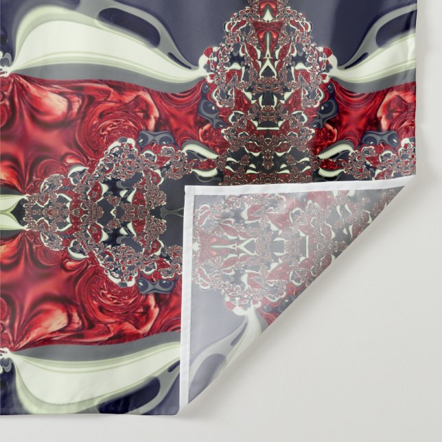 Mirror image generating repeated shape, over white tapestry (Detail)