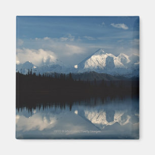 Mirror Lake Horizon with Forest & Snowy Mountains Magnet