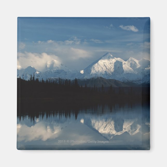 Mirror Lake Horizon with Forest & Snowy Mountains Magnet (Front)