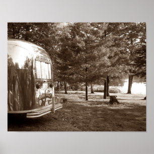 Mirror Lake Retro Camper Tin Can Sepia Print