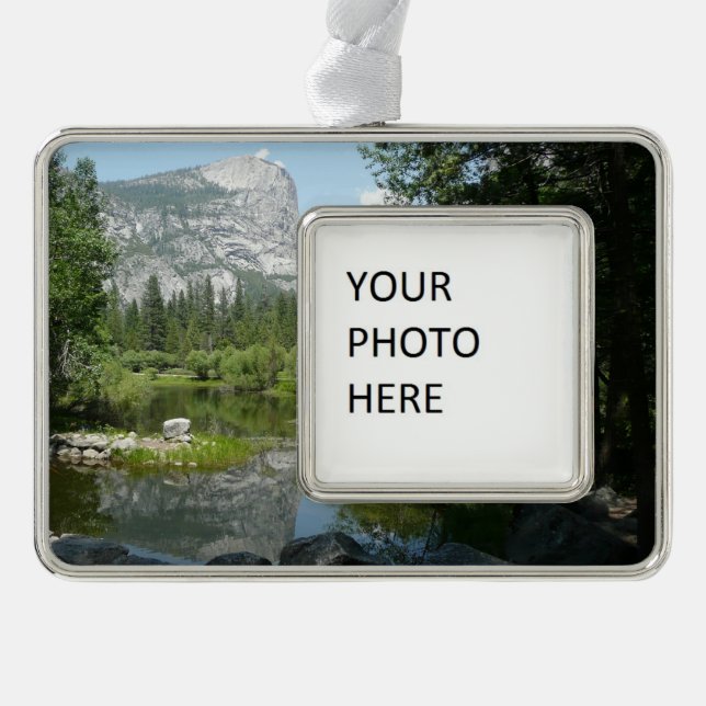 Mirror Lake View in Yosemite National Park Silver Plated Framed Ornament (Front)