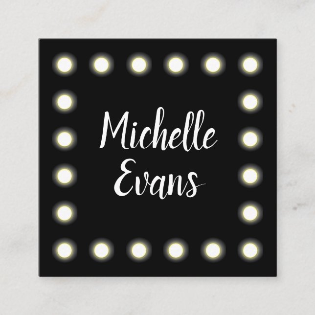 Mirror Lights Glam Make Up Artist Square Business Card (Front)