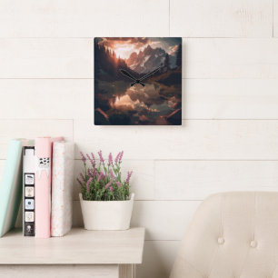 Mirror Mountains Square Wall Clock