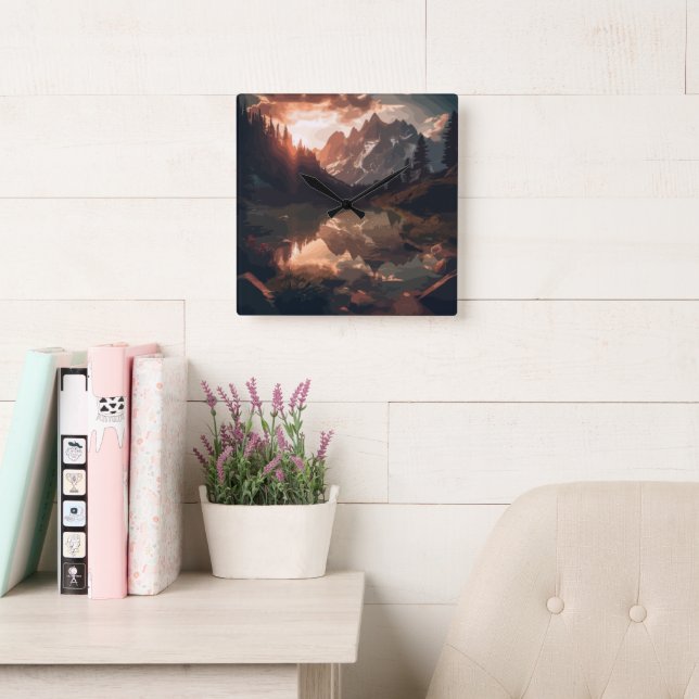 Mirror Mountains Square Wall Clock (Reading Room)