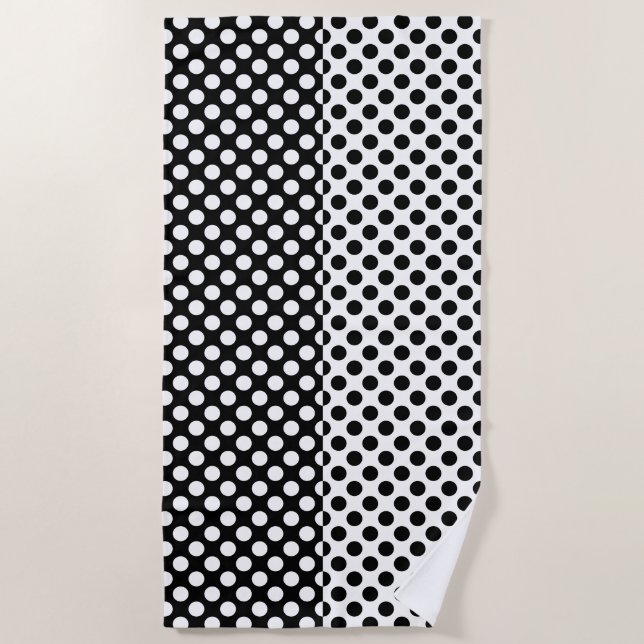 Mirror Opposites Black and White Polka Dot Beach Towel (Front)