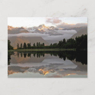 Mirror Reflection Lake Matheson New Zealand Postcard