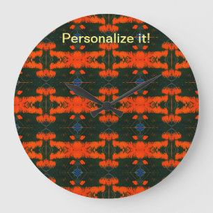 Mirrored and tiled blue, black, red lava design large clock