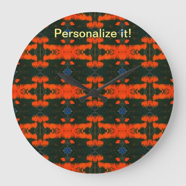 Mirrored and tiled blue, black, red lava design large clock (Front)