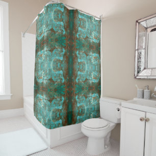 Mirrored Copper Brown and Teal Modern Abstract Shower Curtain