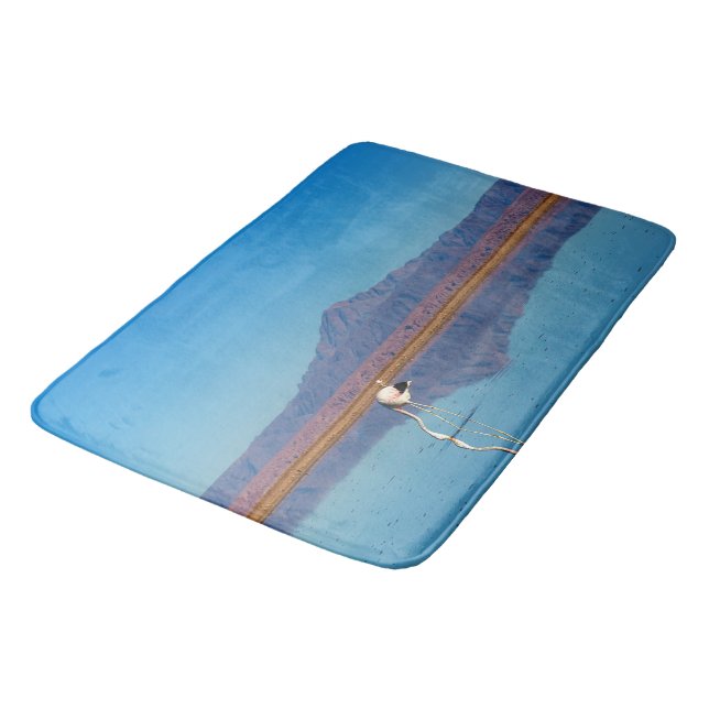 Mirrored Flamingo Shower Curtain Bath Mat (Angled)
