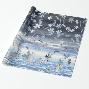 Mirrored Metallic Falling Snowflakes Wrapping Paper