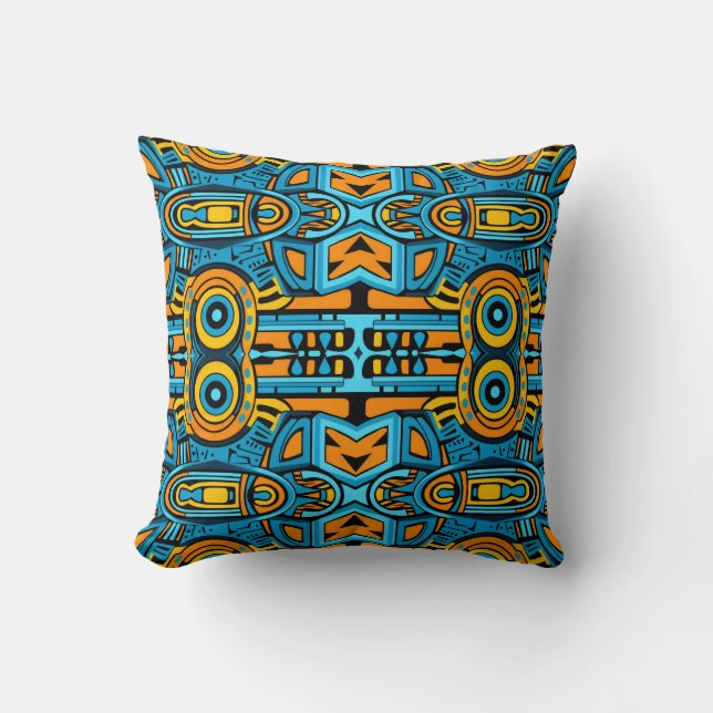 Mirrored Mosaic: Anamorphic Turquoise & Blue Cushion (Front)