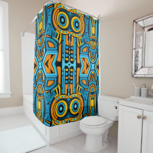 Mirrored Mosaic: Anamorphic Turquoise & Blue Shower Curtain
