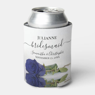 Mirrored Navy Blue Rose Elegant Bridesmaid Wedding Can Cooler