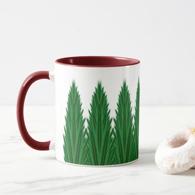 Mirrored Pines Mug 11oz. - Maroon (With Donut)