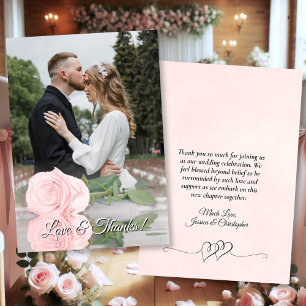 Mirrored Pink Rose Elegant Wedding Photo Overlay Thank You Card