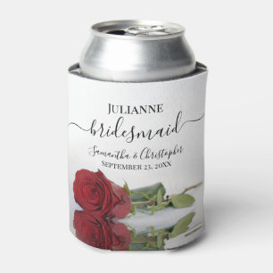 Mirrored Red Rose Elegant Bridesmaid Wedding Can Cooler