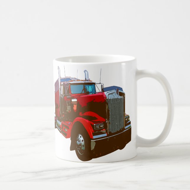 Mirrored Red Semi Truck Coffee Mug (Right)