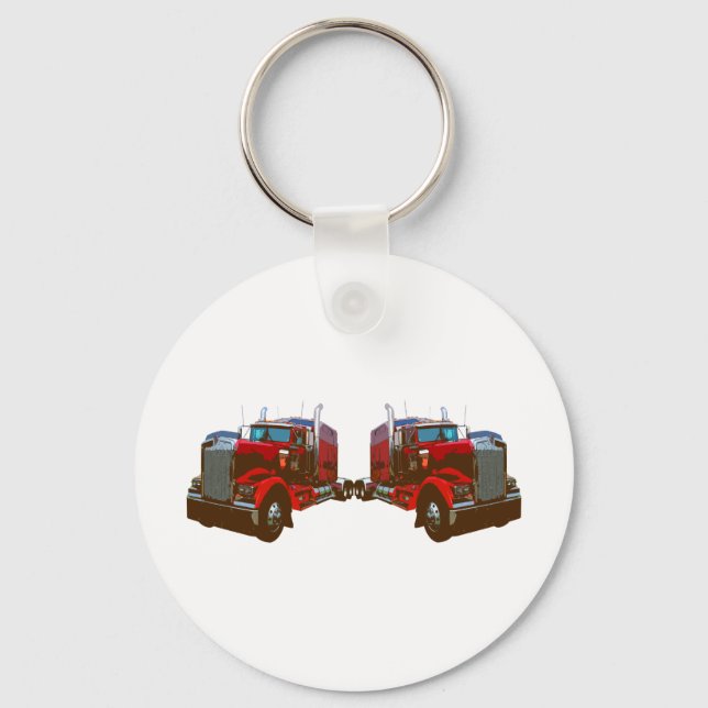 Mirrored Red Semi Truck Key Ring (Front)