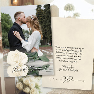 Mirrored White Rose Elegant Wedding Photo Overlay Thank You Card