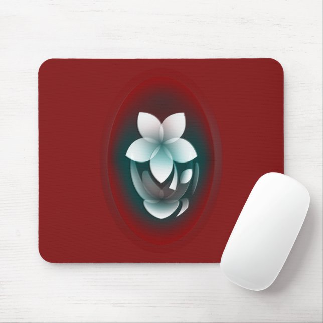 Mirroring white flower mouse pad (With Mouse)