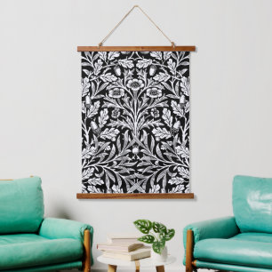 Mirrors's Acorns and Oak Leaves Black & White Hanging Tapestry