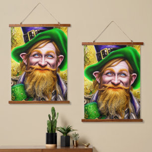 Mirthful Green and Gold St Patrick' Day Leprechaun Hanging Tapestry