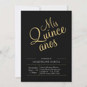 Mis Quince Anos Black Gold Modern Quinceanera Invitation