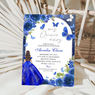 Mis Quince Anos Blue Silver Rose Quinceanera Invitation