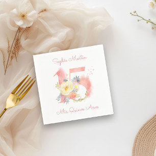 Mis Quince Anos Blush Pink Floral 15 Birthday Napkin