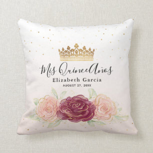 Mis Quince Anos Burgundy Blush Gold Quinceanera Cushion