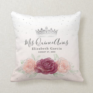 Mis Quince Anos Burgundy Blush Silver Quinceanera Cushion