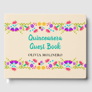 Mis Quince Anos Champagne Floral Quinceanera Guest Book