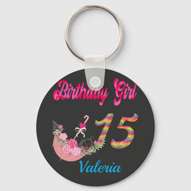 Mis Quince Años Colourful Birthday Girl Custom Key Ring (Front)