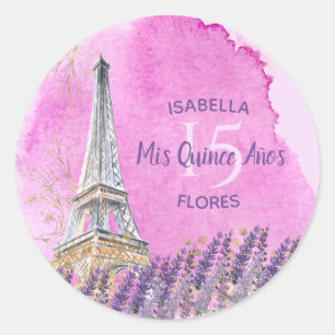 Mis Quince Años Eiffel Tower Pink Gold Paris Theme Classic Round Sticker